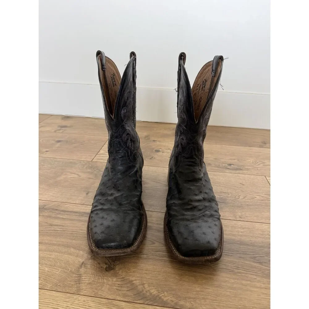TONY LAMA 11 D Moore Western Boots Ostrich Black Sqaure Toe Cowboy Full Quill